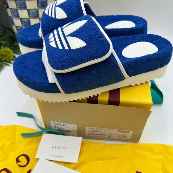 Men’s Gucci X Adidas monogram slides size 10 made in Italy - Picture 7 of 8
